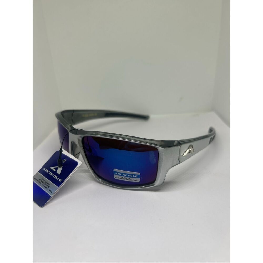 Arctic Blue Mirrored Blue Lens Wrap Sunglasses UV400 Protection
